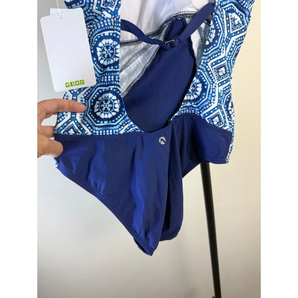 NEXT Women Spice Market Contour One Piece Swimsuit Beach‎ Summer Blue Geom Small
